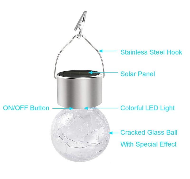 KIMI HOUSE Hanging Solar Powered LED Light with 7 Color Auto-Changing, Cracked Glass Ball Light, Waterproof Outdoor Christmas Decorative Lantern for Garden, Yard, Patio, Lawn (Colorful, 12) - Image 3